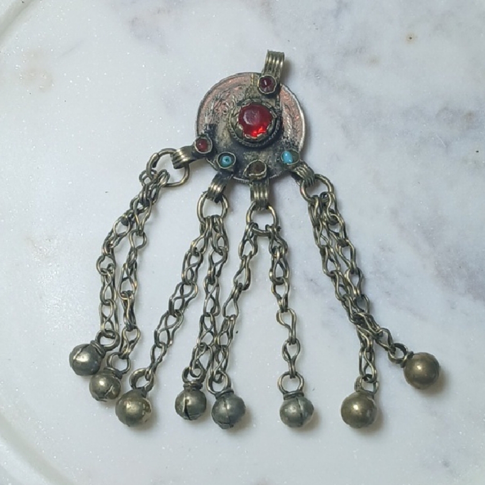 💃 Tribal Bellydance Kuchi Coin Bell Jingle Pendant Handmade Boho Gypsy Jewelry